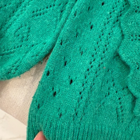 Green Pointelle Sweater with Ruffle Detail - Picture 2 of 4